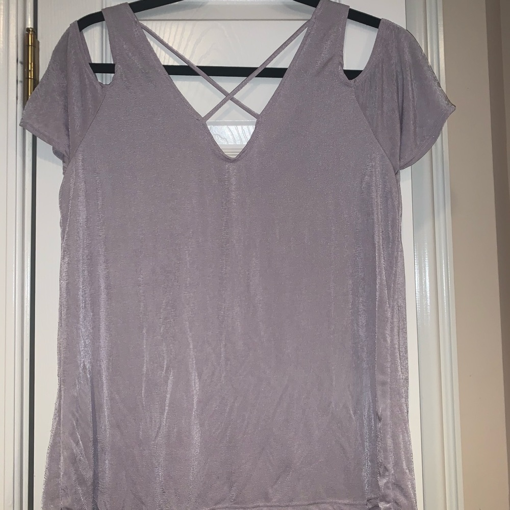 Lavendar Metallic Off the Shoulder Top